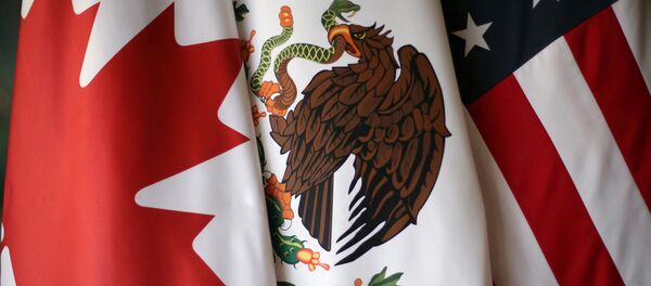 Las banderas de Canadá, México y EEUU Las banderas de Canadá, México y EEUU - Sputnik Mundo