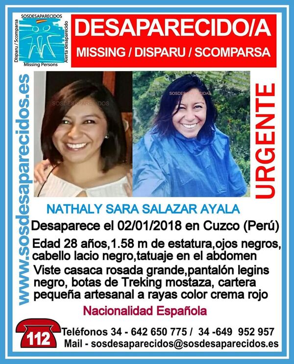 Cartel de búsqueda de Nathaly Salazar Cartel de búsqueda de Nathaly Salazar - Sputnik Mundo