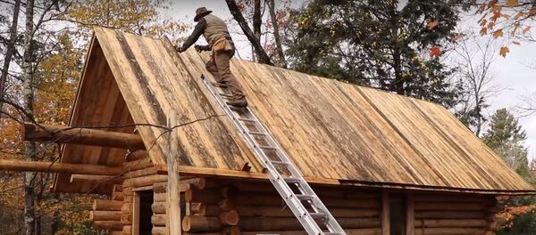 Shawn James construyéndose una cabaña de troncos - Sputnik Mundo