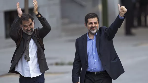 El expresidente de la Asamblea Nacional Catalana, Jordi Sánchez, y el líder de Omnium Cultural, Jordi Cuixart (archivo) - Sputnik Mundo