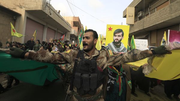 Protestas de los kurdos contra la operación turca en Kurdistán siria, Amuda, Siria Protestas de los kurdos contra la operación turca en Kurdistán siria, Amuda, Siria - Sputnik Mundo