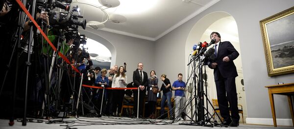 Carles Puigdemont, expresidente de Cataluña da rueda de prensa en Copenhague, Dinamarca - Sputnik Mundo