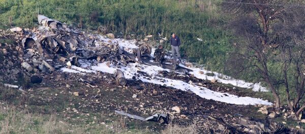 Los restos del caza F-16 israelí Los restos del caza F-16 israelí - Sputnik Mundo