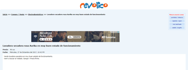En Revolico los cubanos anuncian la venta de lavadora rusa Aurika - Sputnik Mundo