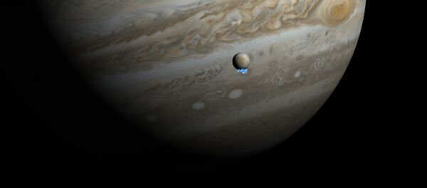 Penachos de agua en Europa, satélite de Júpiter (imagen artística) - Sputnik Mundo