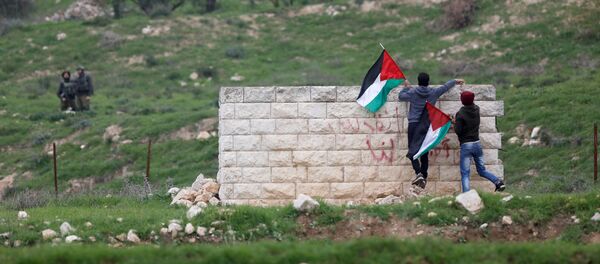 Manifestantes palestinos en Cisjordania Manifestantes palestinos en Cisjordania - Sputnik Mundo