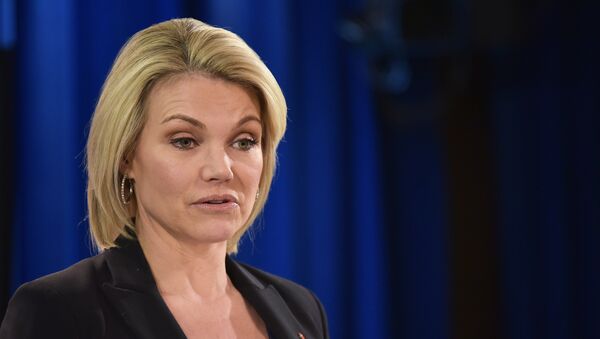 Heather Nauert, portavoz del Departamento de Estado de EEUU (archivo) - Sputnik Mundo