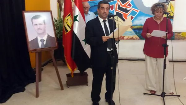 Embajador de Siria en Cuba, Idris Mayya, en acto de solidaridad efectuado en La Habana.