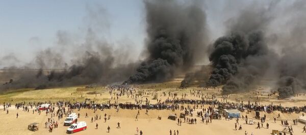 Las protestas en la Franja de Gaza, filmadas desde un dron - Sputnik Mundo