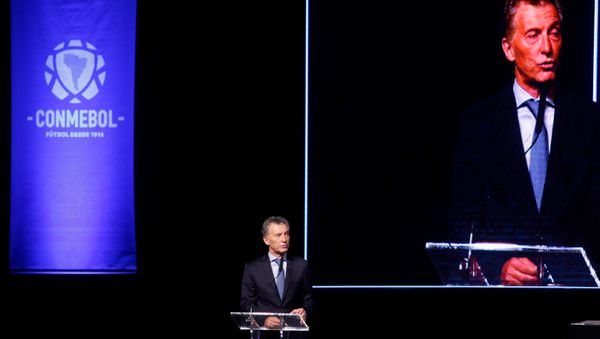 Mauricio Macri, el presidente de Argentina, da un discurso en el 68 Congreso ordinario de Conmebol Mauricio Macri, el presidente de Argentina, da un discurso en el 68 Congreso ordinario de Conmebol - Sputnik Mundo