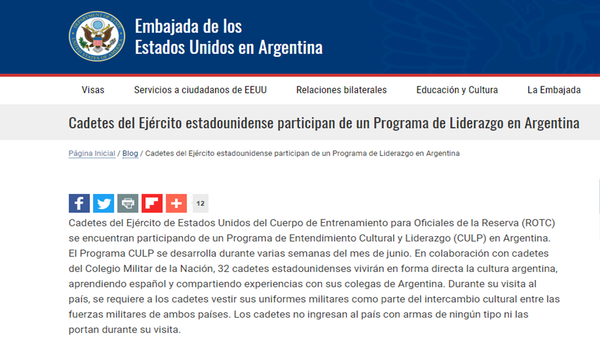 Captura de la nota de prensa de la Embajada de EEUU en Argentina - Sputnik Mundo
