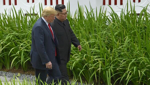 El líder norcoreano Kim Jong-un y el presidente de EEUU, Donald Trump - Sputnik Mundo