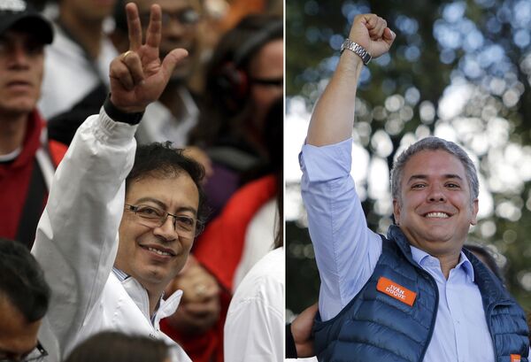 Gustavo Petro (izda.) y Iván Duque (dcha.), candidatos a la presidencia de Colombia para el período 2018-2022 - Sputnik Mundo