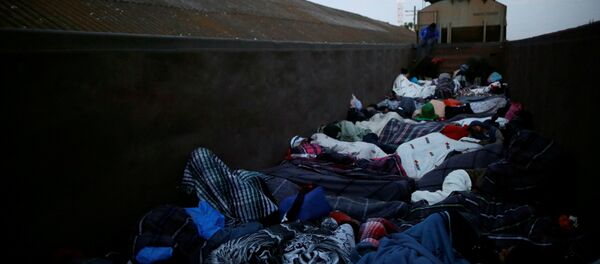 Migrantes centroamericanos en un tren en la frontera con EEUU Migrantes centroamericanos en un tren en la frontera con EEUU - Sputnik Mundo