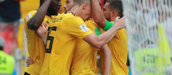 Los jugadores de Bélgica durante el partido con Túnez - Sputnik Mundo