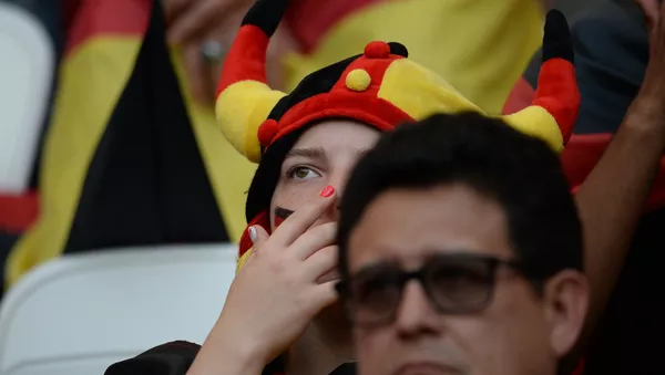 Hinchas alemanes en el partido contra Corea del Sur en Rusia 2018