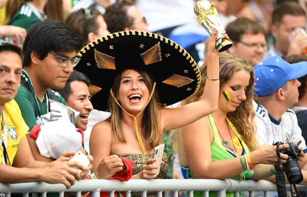 Hinchas durante el partido México-Brasil - Sputnik Mundo