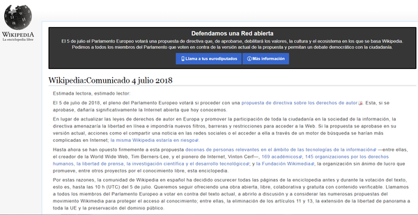 Comunicado oficial de Wikipedia contra la reforma de derechos de autor del Parlamento Europeo - Sputnik Mundo