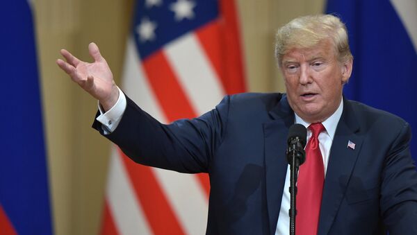 El presidente de Estados Unidos, Donald Trump, durante la reunión con su homólogo ruso, Vladímir Putin - Sputnik Mundo