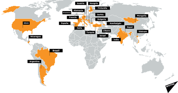 Mapa de países, donde Sputnik inauguró la muestra fotográfica 'Listos para el Mundial' Mapa de países, donde Sputnik inauguró la muestra fotográfica 'Listos para el Mundial' - Sputnik Mundo