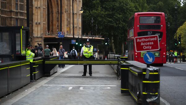 Los agentes de policía frente al Parlamento en Westminster, Londres - Sputnik Mundo