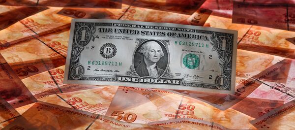 Un billete de dólar estadounidense y las liras turcas - Sputnik Mundo