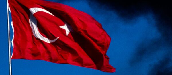 Una bandera turca alza en medio de humo - Sputnik Mundo