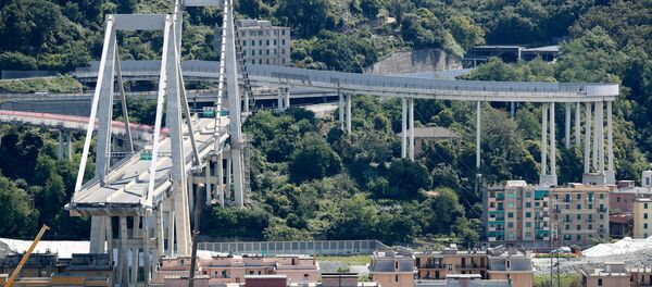 El puente colapsado Morandi, en Génova, Italia - Sputnik Mundo