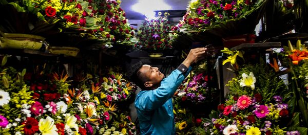 Moisés acomoda un arreglo floral en el mercado Jamaica Vive - Sputnik Mundo