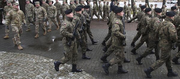 La ceremonia de bienvenida oficial para el convoy de las tropas estadounidenses en Zagan, Polonia - Sputnik Mundo