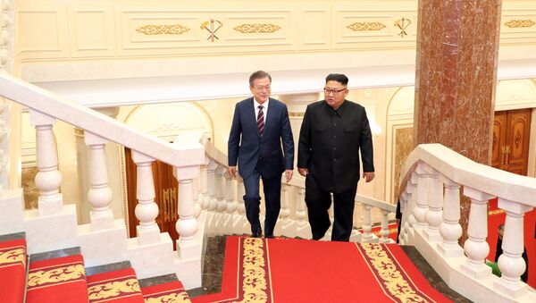 El presidente de Corea del Sur, Moon Jae-in, y el líder de Corea del Norte, Kim Jong-un El presidente de Corea del Sur, Moon Jae-in, y el líder de Corea del Norte, Kim Jong-un - Sputnik Mundo