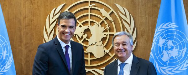 El presidente del Gobierno español, Pedro Sánchez, y el Secretario General de la ONU, Antonio Guterres - Sputnik Mundo