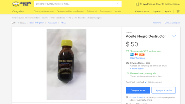Aceite Negro Destructor, una oferta de Mercado Libre México para trabajos espirituales - Sputnik Mundo