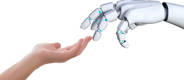 Humano le da la mano a un robot Humano le da la mano a un robot - Sputnik Mundo