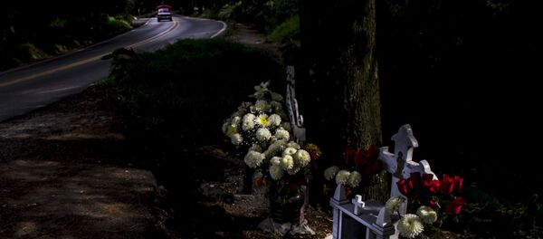 Cenotafios de Eric Santillán y Armando Mesino, fallecidos en un accidente de motocicleta en el kilómetro 31 de la carretera 95 México-Cuernavaca - Sputnik Mundo