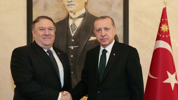 El secretario de Estado de EEUU, Mike Pompeo, y el presidente de Turquía, Recep Tayyip Erdogan El secretario de Estado de EEUU, Mike Pompeo, y el presidente de Turquía, Recep Tayyip Erdogan - Sputnik Mundo