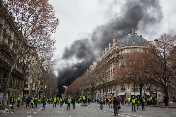 Autos quemados y piezas de museo destrozadas: protestas en París de los 'chalecos amarillos' - Sputnik Mundo