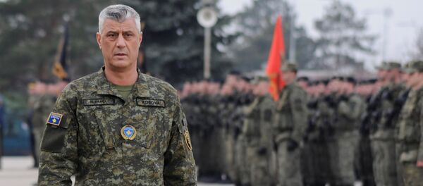 Hashim Thaci, el presidente kosovar, en una ceremonia de las Fuerzas de Seguridad de Kosovo - Sputnik Mundo