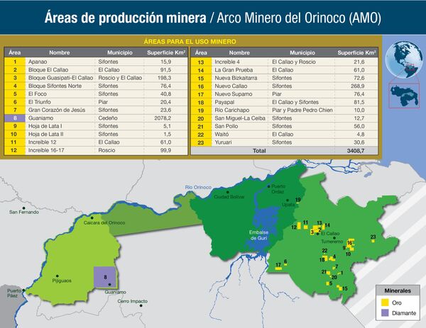 El mapa de producción de oro y diamantes El mapa de producción de oro y diamantes - Sputnik Mundo