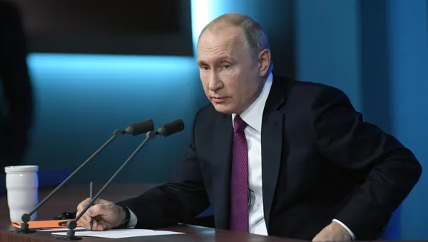 El presidente de Rusia, Vladímir Putin, durante la gran rueda de prensa anual