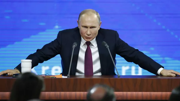 El presidente de Rusia, Vladímir Putin, durante la gran rueda de prensa anual