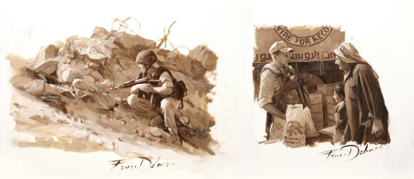 Boceto del cuadro sobre Siria que Ferrer-Dalmau presentará en Moscú en 2019 - Sputnik Mundo