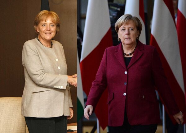 La actual canciller de Alemania, Angela Merkel, en el 2008 y en el 2018 - Sputnik Mundo