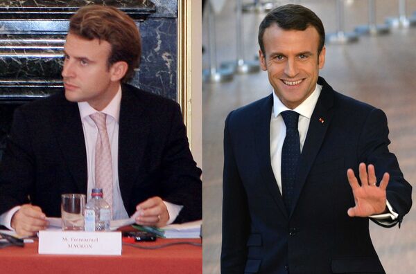 El actual mandatario francés, Emmanuel Macron, en el 2007 / 2018 - Sputnik Mundo