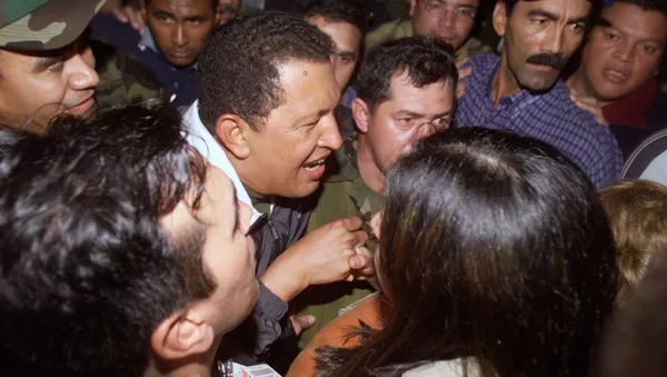 Hugo Chávez vuelve al palacio de Miraflores, 14 de abril de 2002