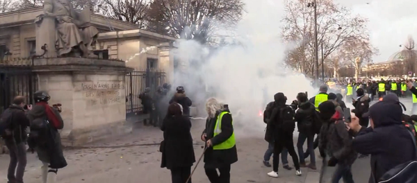 El humo vuelve a cubrir París por las protestas de los 'chalecos amarillos' El humo vuelve a cubrir París por las protestas de los 'chalecos amarillos' - Sputnik Mundo