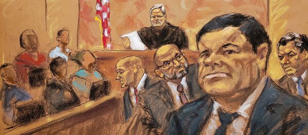 El 'Chapo' Guzmán, en un dibujo de su proceso en la corte - Sputnik Mundo