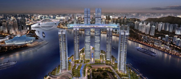 El rascacielos horizontal que China construye sobre otros cuatro rascacielos en la ciudad de Chongqing - Sputnik Mundo