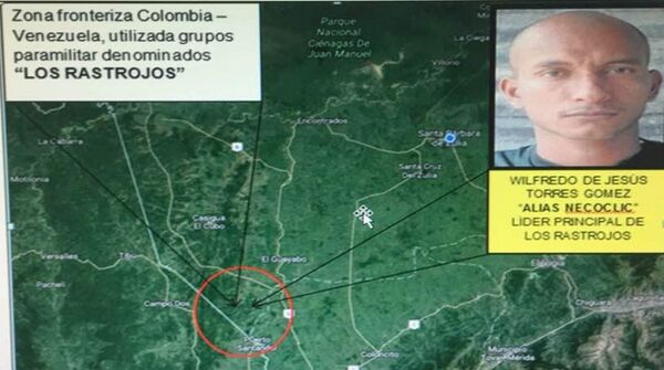 El mapa y la foto de Wilfredo de Jesús Torres Gómez alias 'Necocli', lider principal de los Rastrojos - Sputnik Mundo