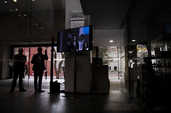 Periodistas durante la disculpa pública por la desaparición forzada de cinco jóvenes en Tierra Blanca, Veracruz, en 2016. - Sputnik Mundo